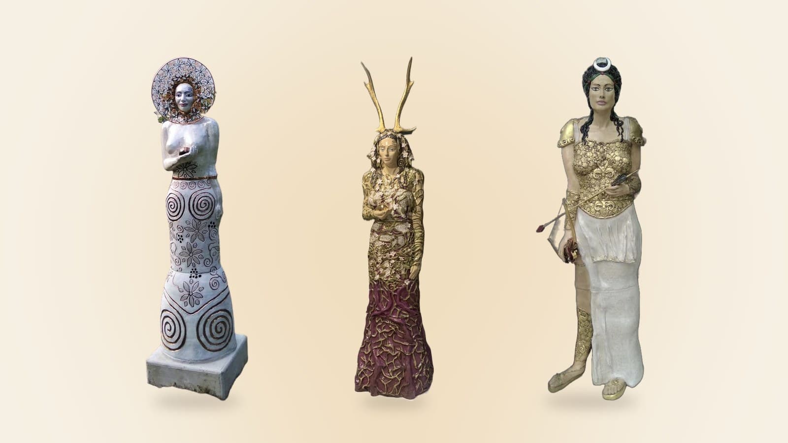 Monumentale Keramikgöttinnen von Silvia Steiger: Frau Holle, Lady of Avalon II und Artemis